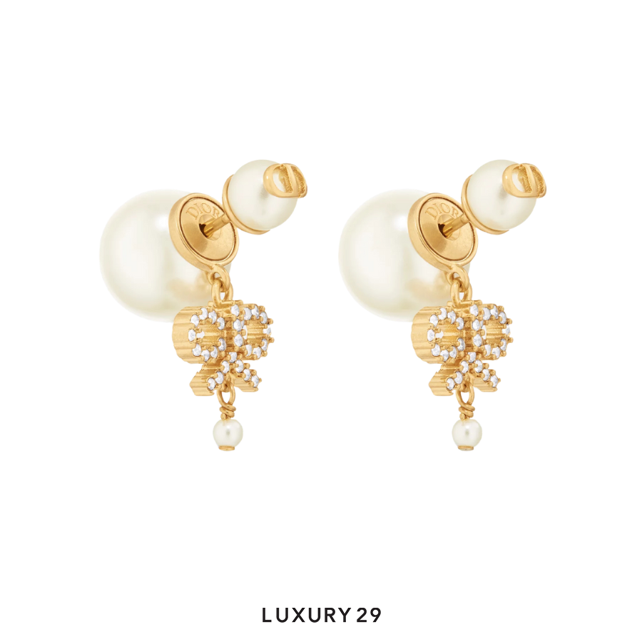 Dior Tribales Earrings Gold-Finish Metal with White Resin Pearls and Silver-Tone Crystals