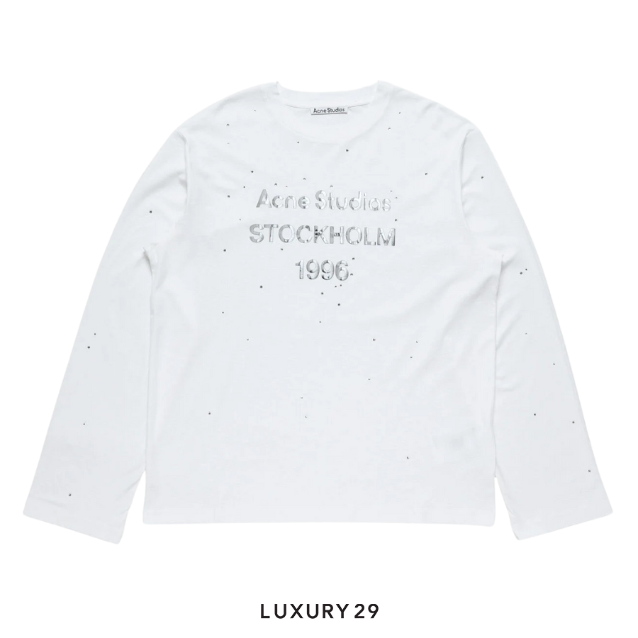Acne Studios Long-sleeve crewneck T-shirt featuring a metallic foiled 1996