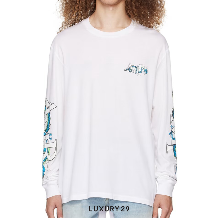 Amiri LUNAR NEW YEAR DRAGON LONG SLEEVE TEE - White AMIRI