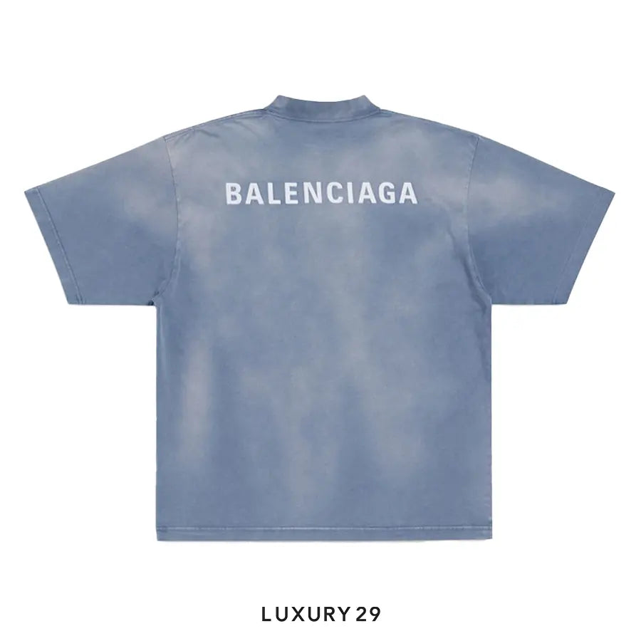 Balenciaga Back T-Shirt Medium Fit In Vintage Jersey Blue And White BALENCIAGA