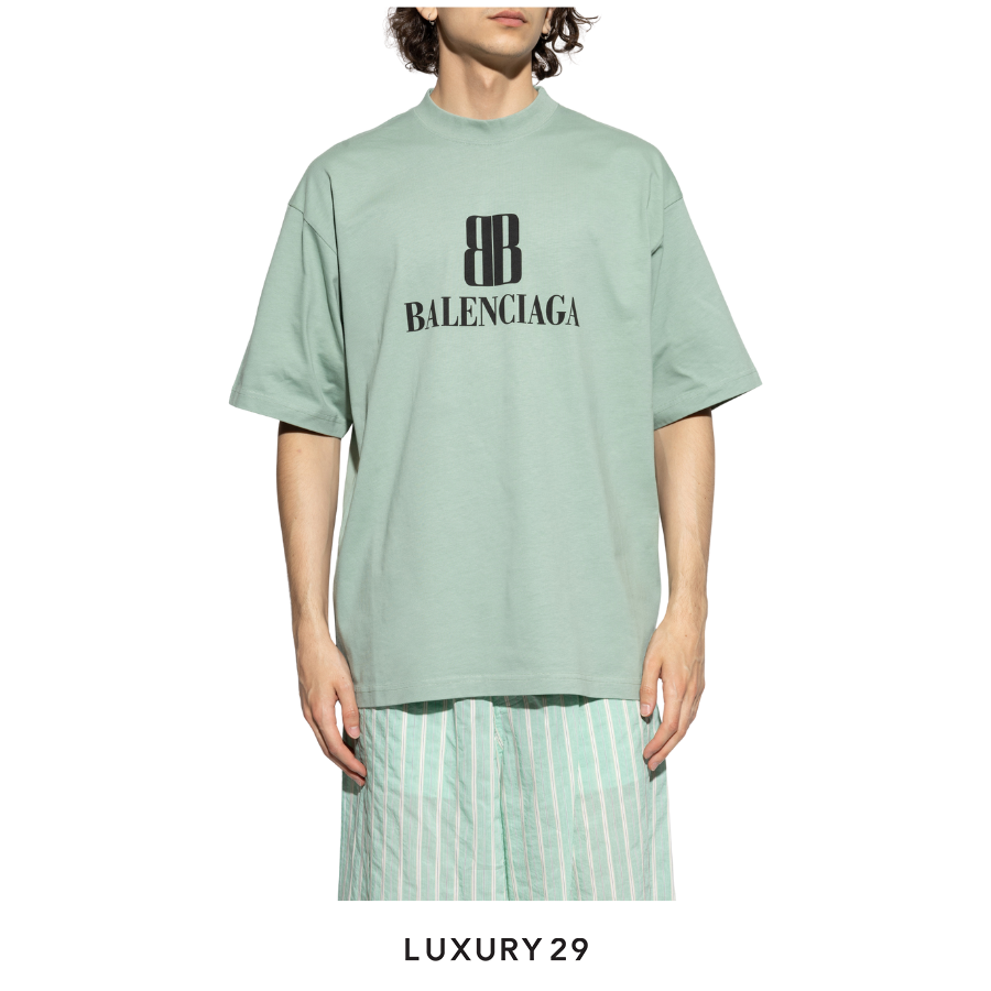 Balenciaga Men's Nano Bb T-shirt Medium Fit in Dirty Green BALENCIAGA