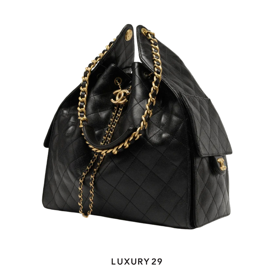 CHANEL 25 Medium Handbag Grained Calfskin & Gold-Tone Metal Black CHANEL