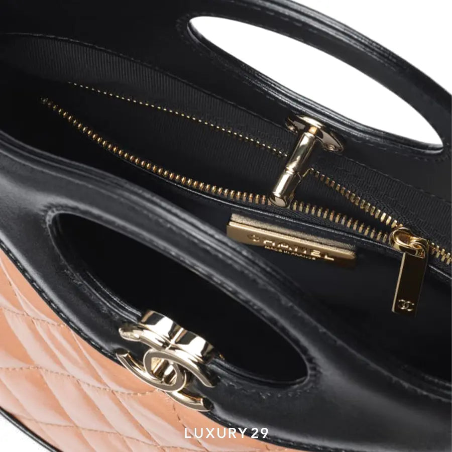 Chanel 31 Mini Shopping Bag Shiny Lambskin & Gold-Tone Metal Dark Beige & Black CHANEL