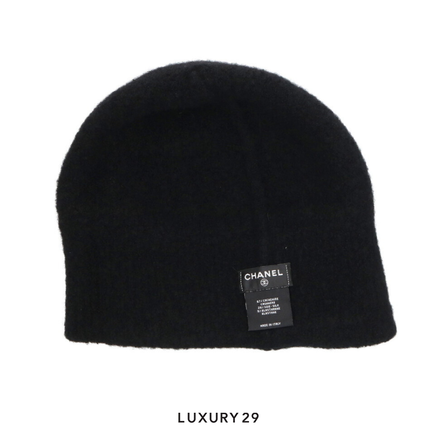 CHANEL Coco Mark Sequined Cashmere Beanie Black CHANEL