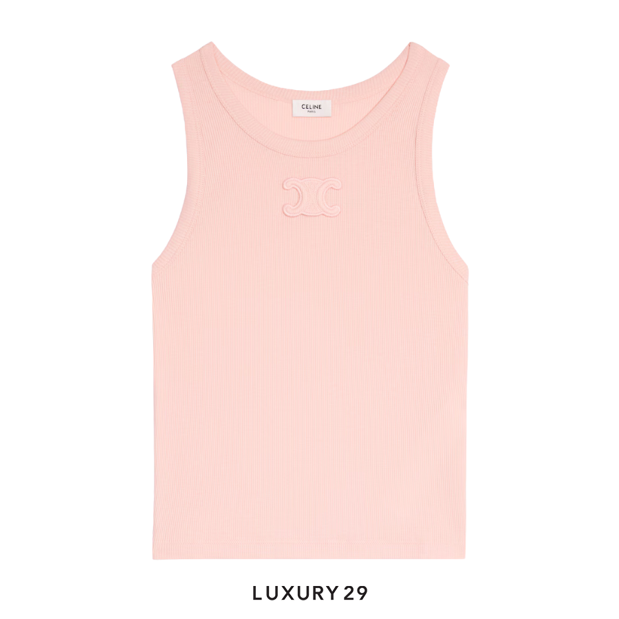Celine triomphe tank top IN ribbed cotton Tank Top Light Peach CELINE
