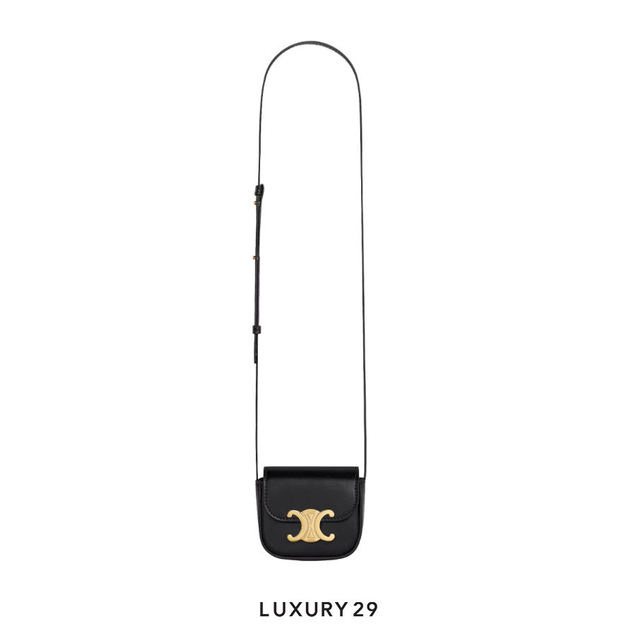 Celine CLAUDE Mini Bag in Glossy Calfskin Black CELINE