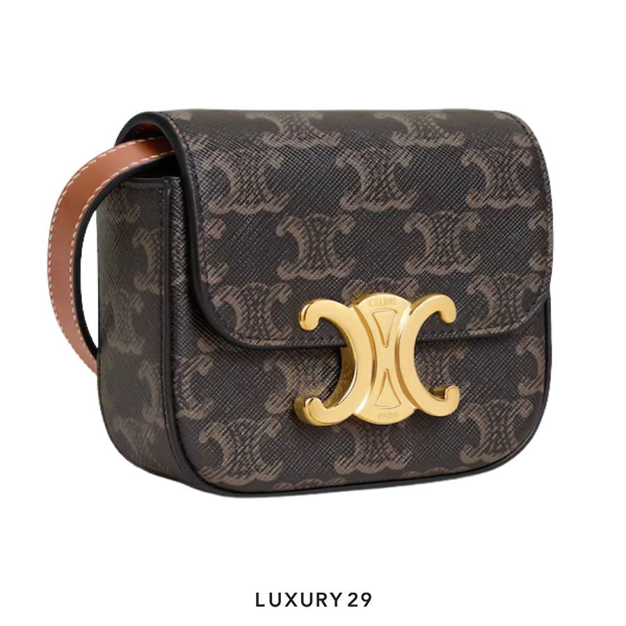 Celine CLAUDE Mini Bag in Triomphe Canvas and Calfskin Tan CELINE