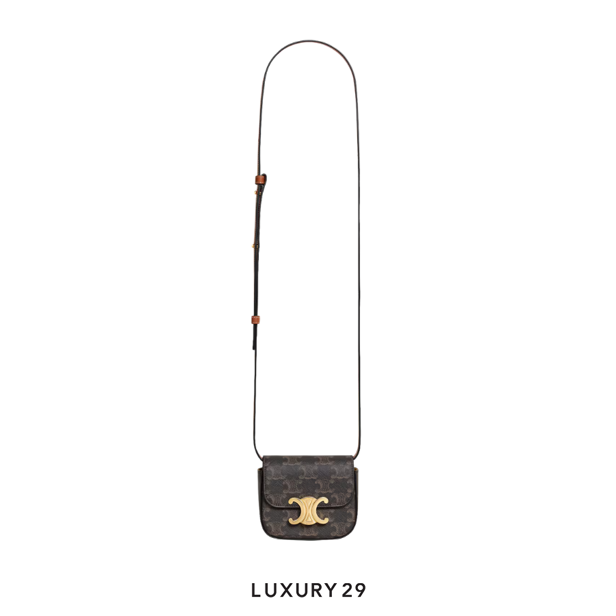 Celine CLAUDE Mini Bag in Triomphe Canvas and Calfskin Tan CELINE