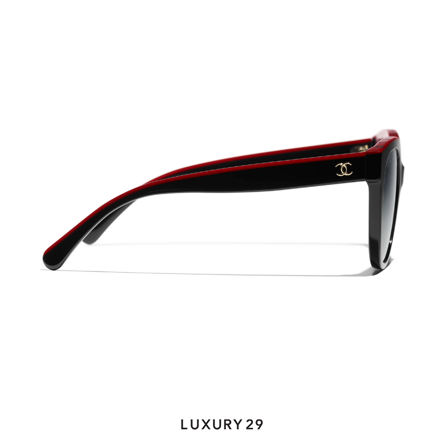 Chanel Butterfly Sunglasses Acetate Black & Red Lenses Gray Polarized Gradient - Luxury29