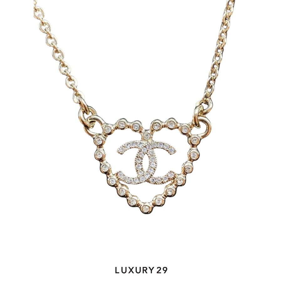 Chanel Heart/CC Logo Necklace Metal Rhinestone CHANEL