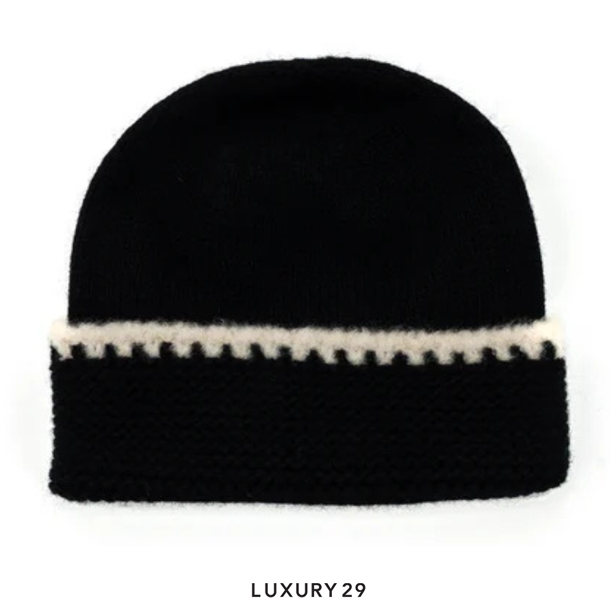 Chanel Cashmere Beanie Black/White CHANEL