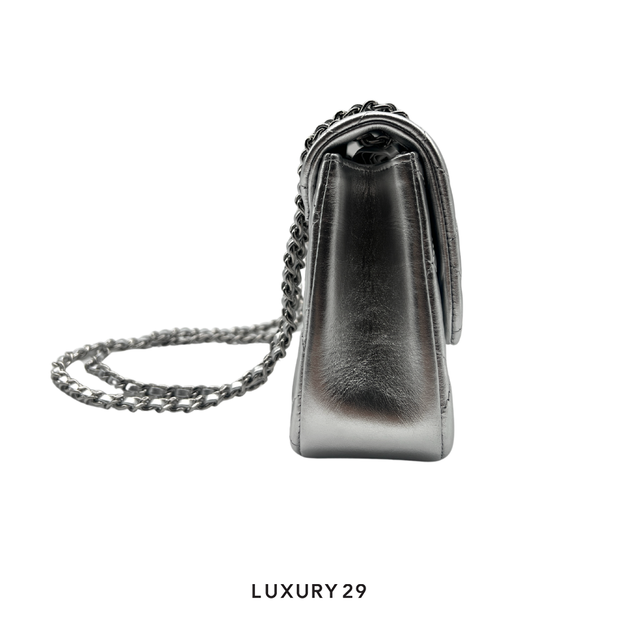 Chanel Coco Handle Silver Crumpled Calf Leather CHANEL