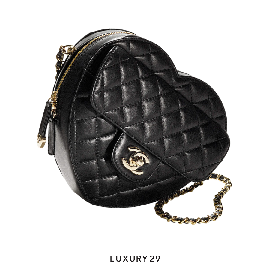 Chanel Heart Bag Lambskin Black Gold Hardware CHANEL
