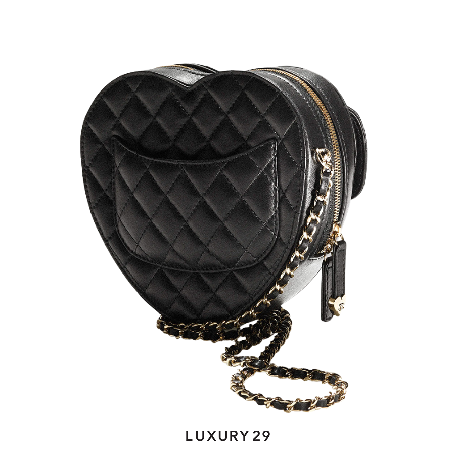 Chanel Heart Bag Lambskin Black Gold Hardware CHANEL