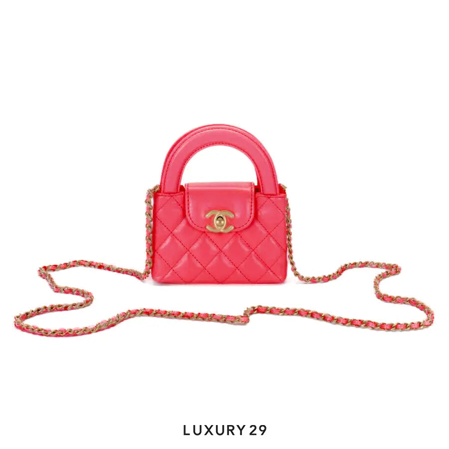 Chanel MICRO SHOPPING BAG Shiny Aged Calfskin & Gold-Tone Metal Pink CHANEL