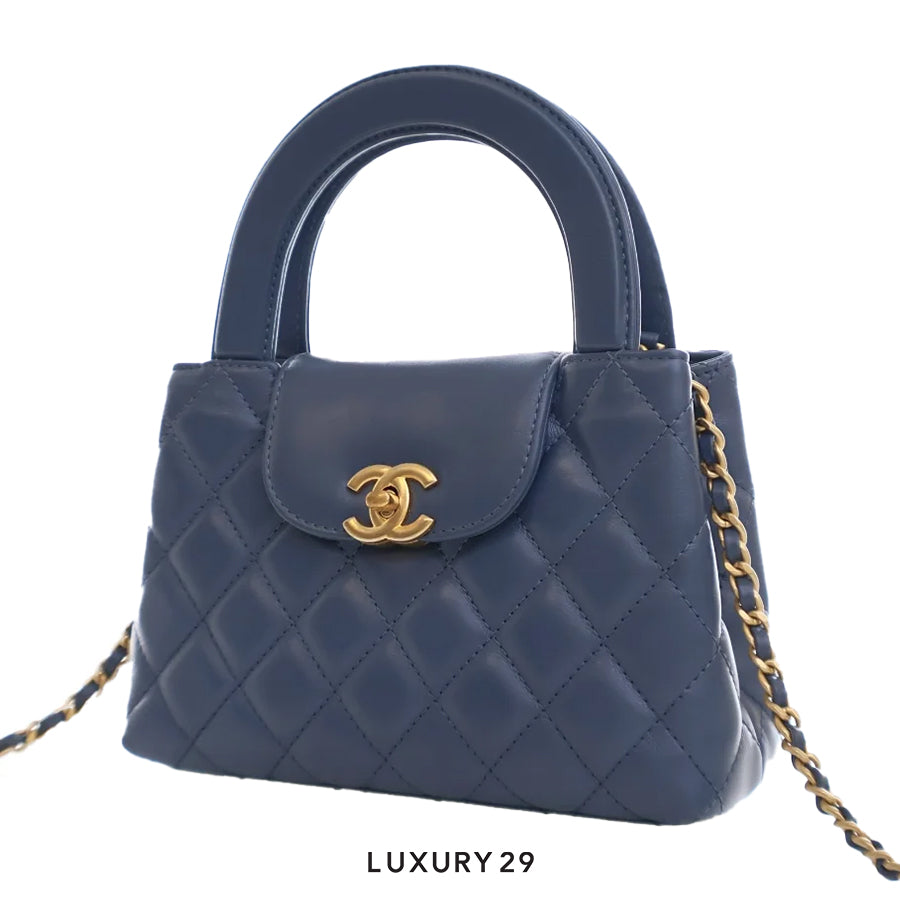 Chanel Micro Shopping Bag In Shiny Aged Calfskin With Gold-Tone Light Blue CHANEL