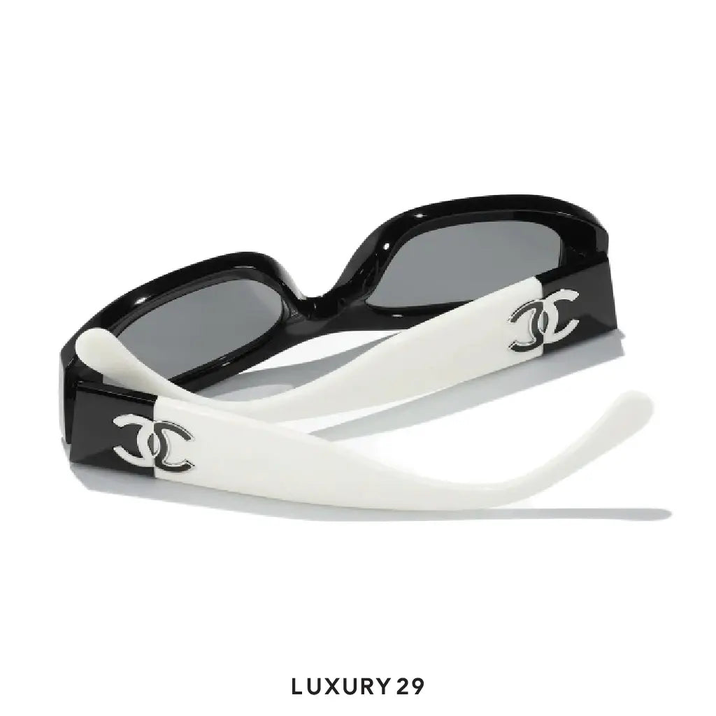 Chanel Rectangle Sunglasses Black White CHANEL