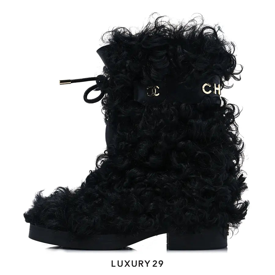 Chanel Shearling Sheepskin High Boots Black CHANEL