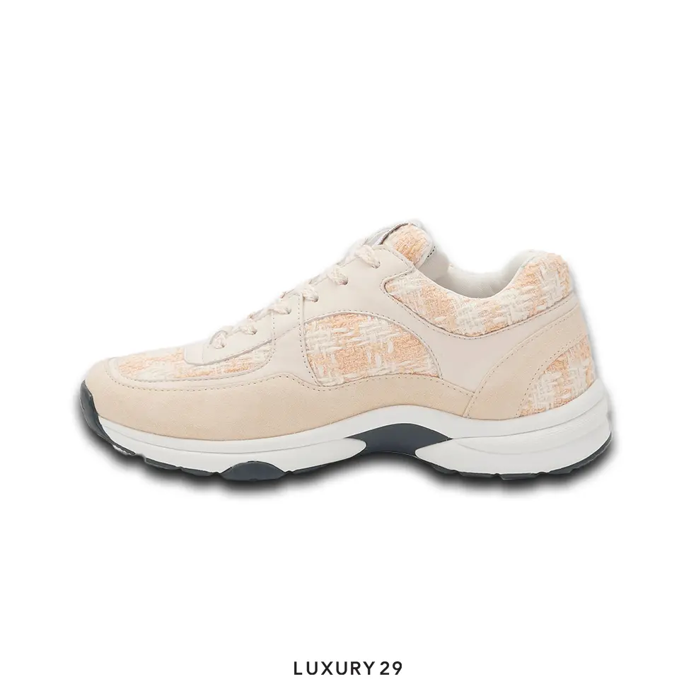 Chanel Trainers Coton Tweed, Suede Calfskin & Calfskin Orange & Ecru CHANEL