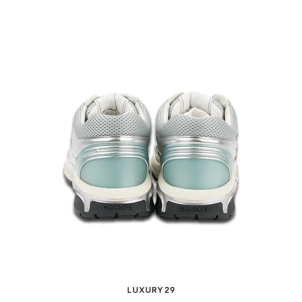 Chanel Trainers Fabric & Laminated Light Gray & Silvered CHANEL