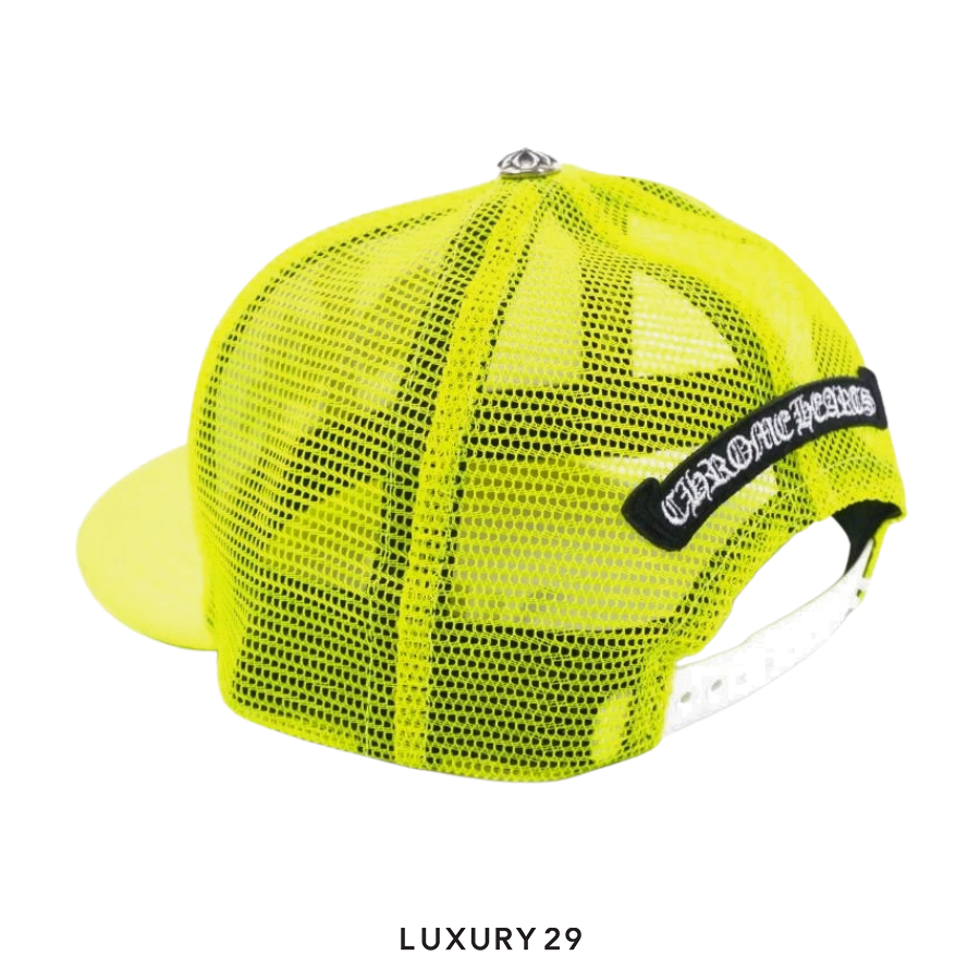 Chrome Hearts Cemetery Cross Patch Trucker Hat White/Neon Green CHROME HEARTS