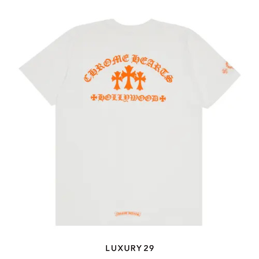 Chrome Hearts Orange Cross Slogan Short Sleeve Pocket T-Shirt White CHROME HEARTS