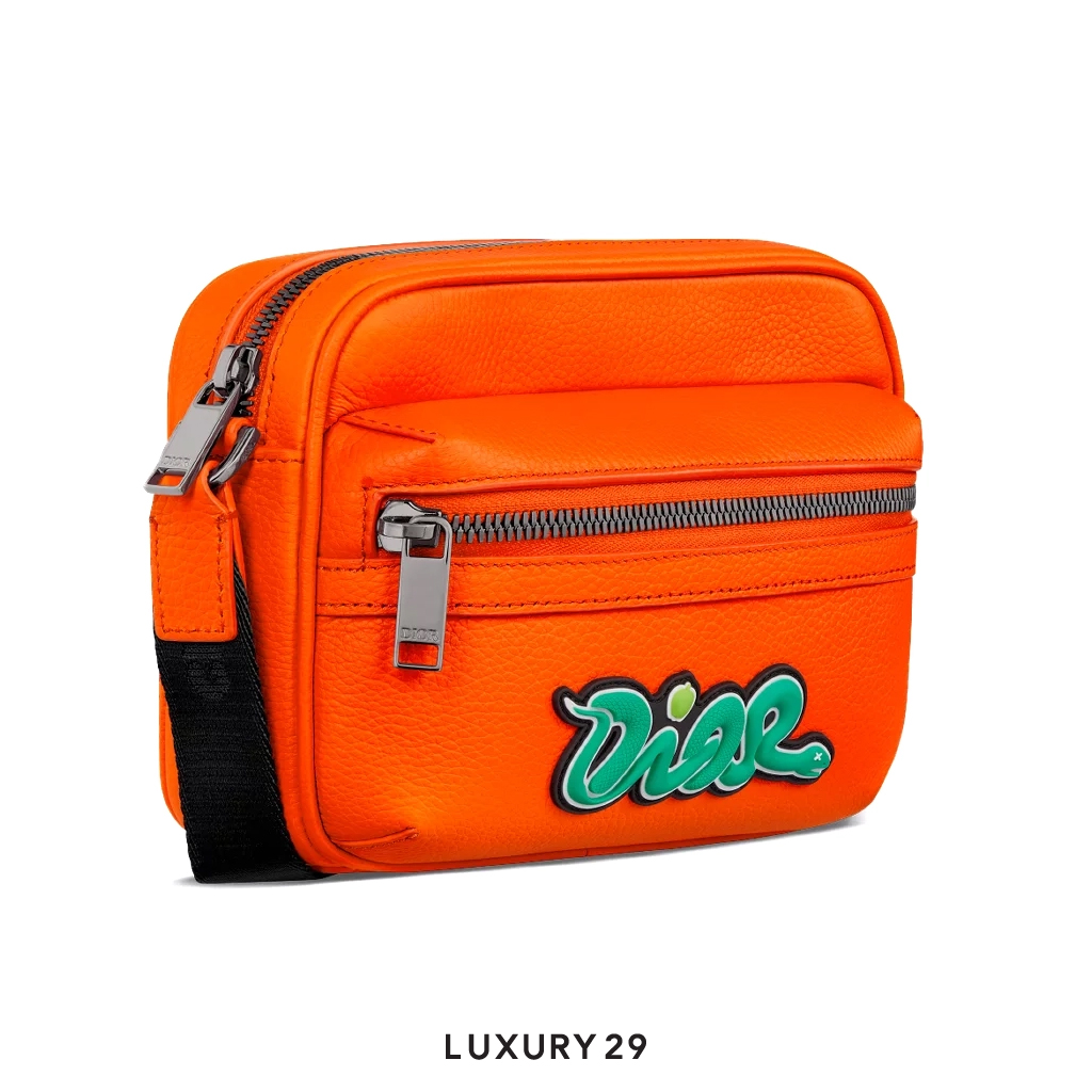 DIOR AND KAWS Mini Rider 2.0 Zipped Messenger Bag Green/Red DIOR