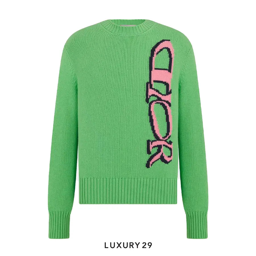 DIOR AND LEWIS HAMILTON Sweater Green Virgin Wool and Cashmere Intarsia
