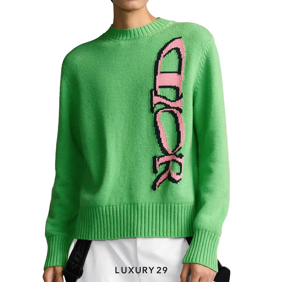 DIOR AND LEWIS HAMILTON Sweater Green Virgin Wool and Cashmere Intarsia DIOR