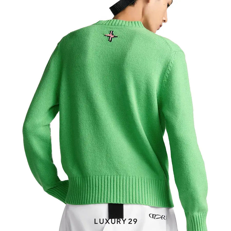 DIOR AND LEWIS HAMILTON Sweater Green Virgin Wool and Cashmere Intarsia DIOR