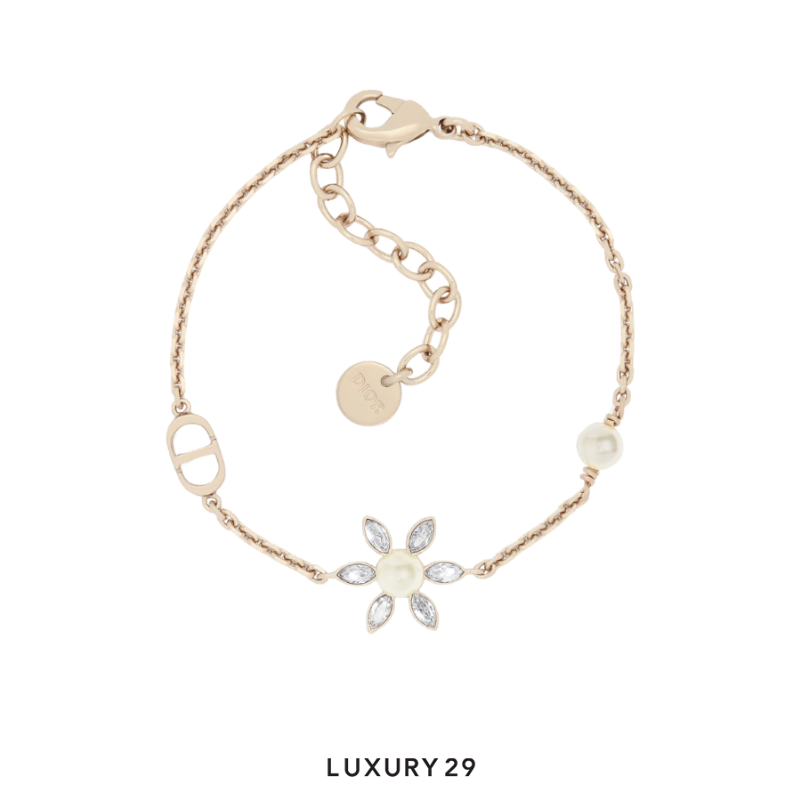 Dior Bloom in Dior Bracelet Gold-Finish Metal with White Resin Pearls and Silver-Tone Crystals DIOR