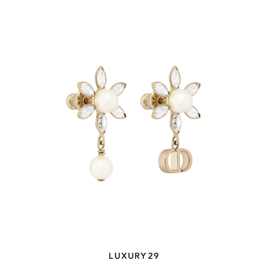 Dior Bloom in Dior Earrings Gold-Finish Metal with White Resin Pearls and Silver-Tone Crystals DIOR