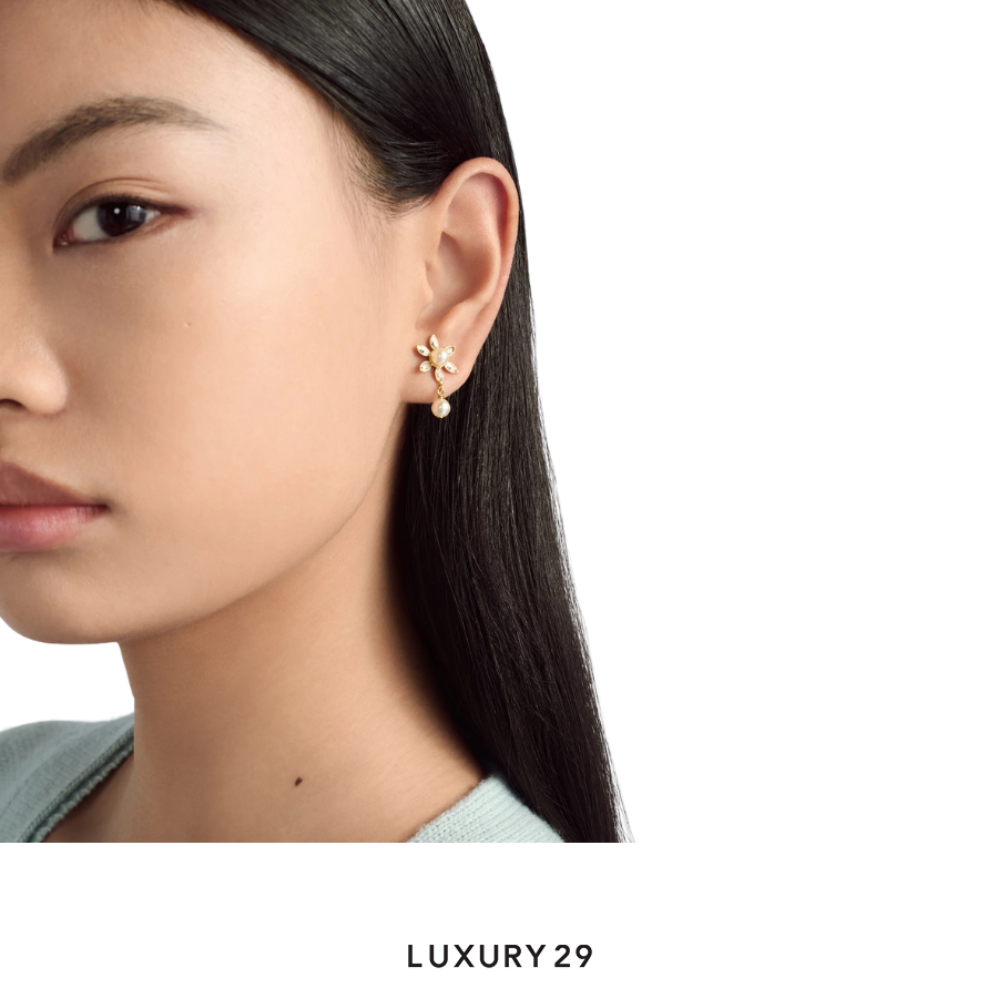 Dior Bloom in Dior Earrings Gold-Finish Metal with White Resin Pearls and Silver-Tone Crystals DIOR