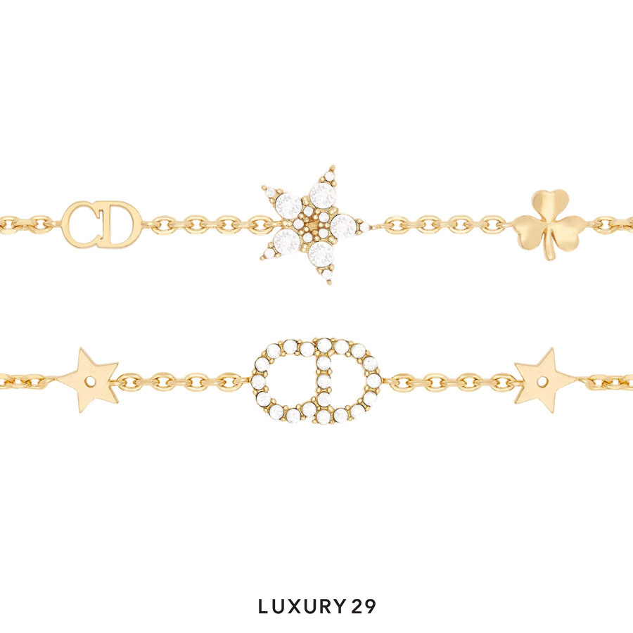 Dior Clair D Lune Bracelet Set Gold-Finish Metal and White Crystals