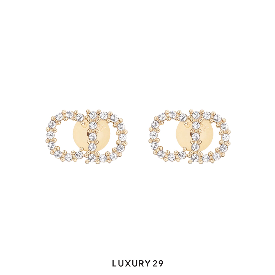 Dior Clair D Lune Earrings Gold-Finish Metal and White Crystals DIOR