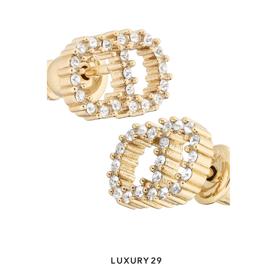 Dior Clair D Lune Earrings Gold-Finish Metal and White Crystals DIOR