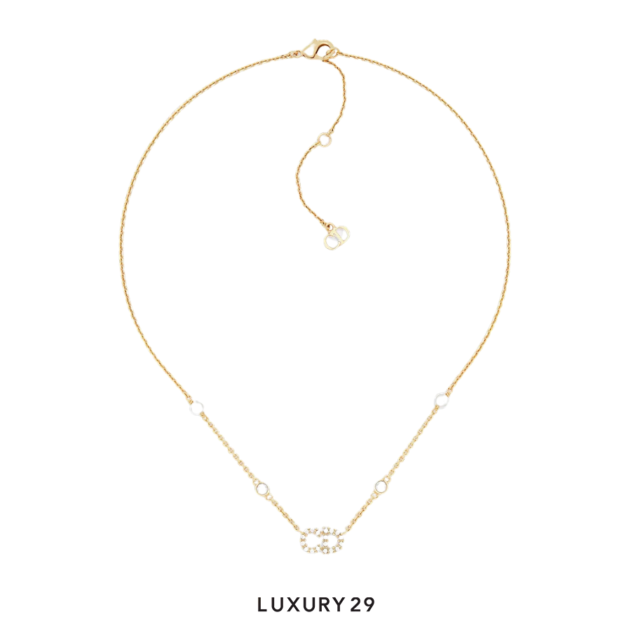 Dior Clair D Lune Necklace Gold-Finish Metal, White Resin Pearls and White Crystals