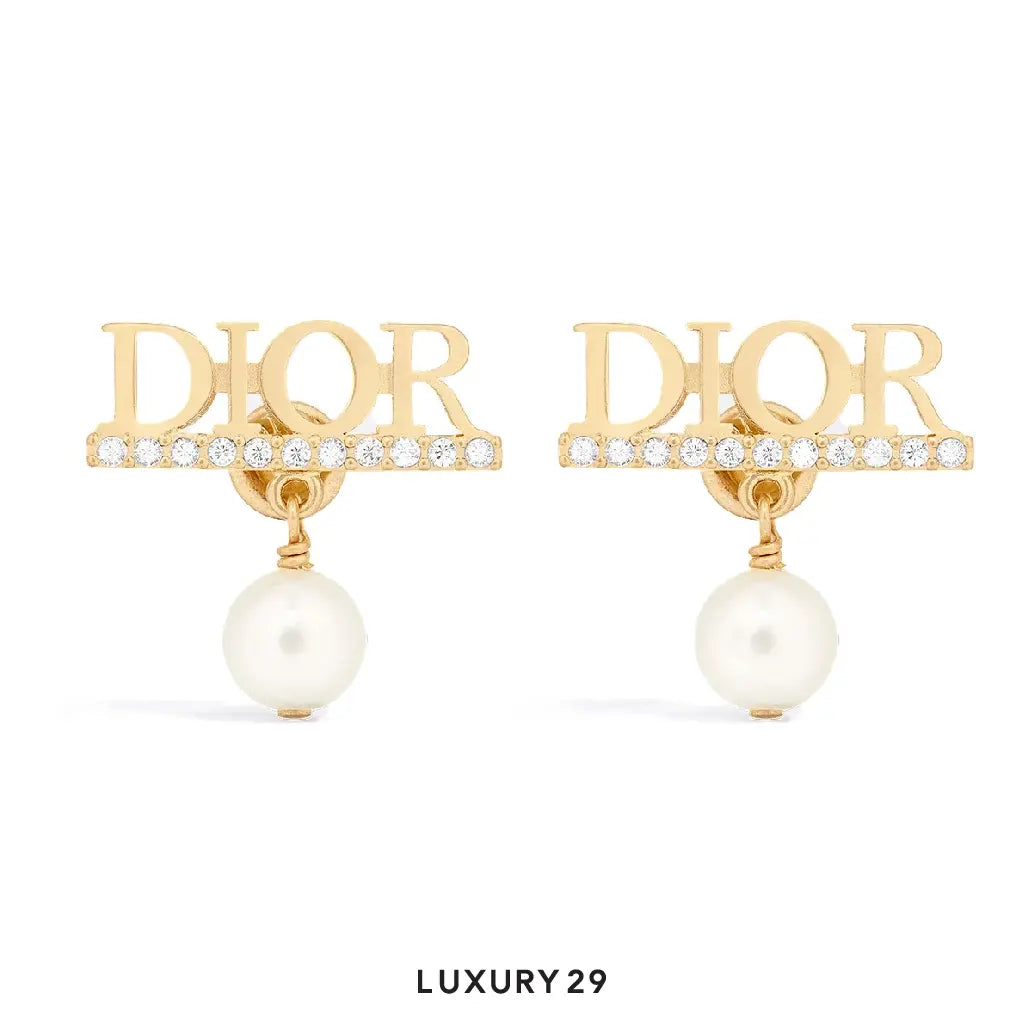 Dior (r)evolution Earrings Gold-Finish Metal with White Resin Pearls and Silver-Tone Crystals