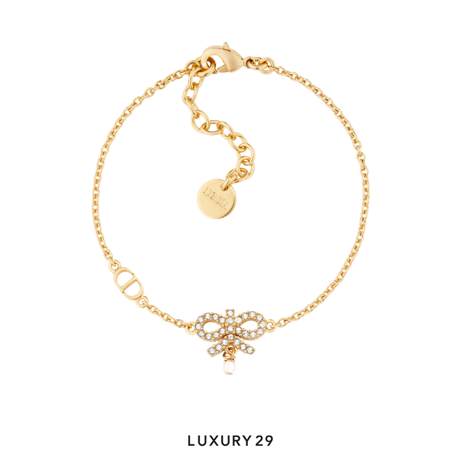 Dior Le Noeud de Dior Bracelet Gold-Finish Metal with White Resin Pearl and Silver-Tone Crystals DIOR