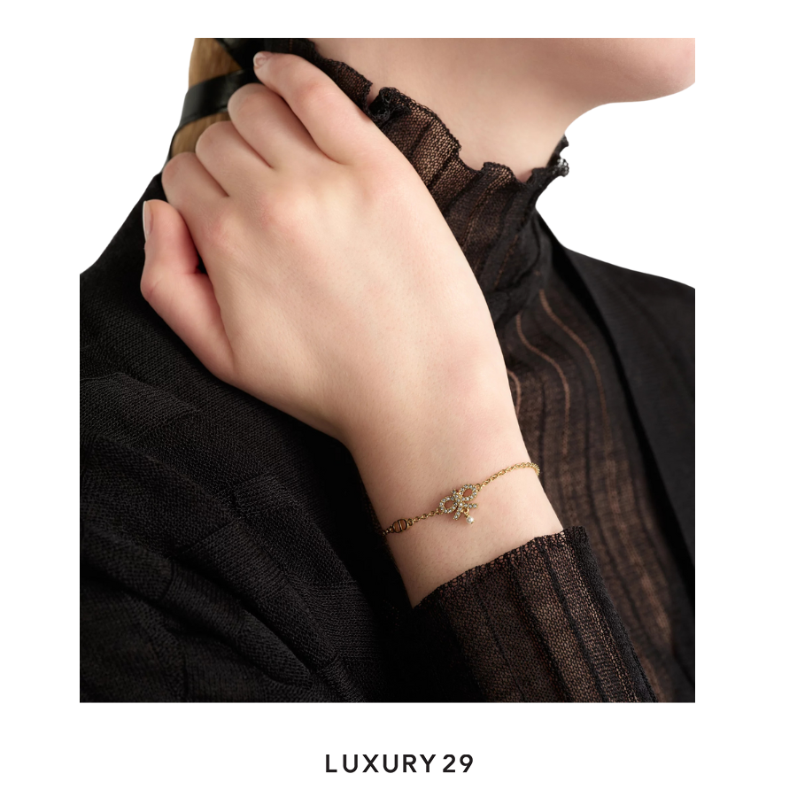 Dior Le Noeud de Dior Bracelet Gold-Finish Metal with White Resin Pearl and Silver-Tone Crystals DIOR