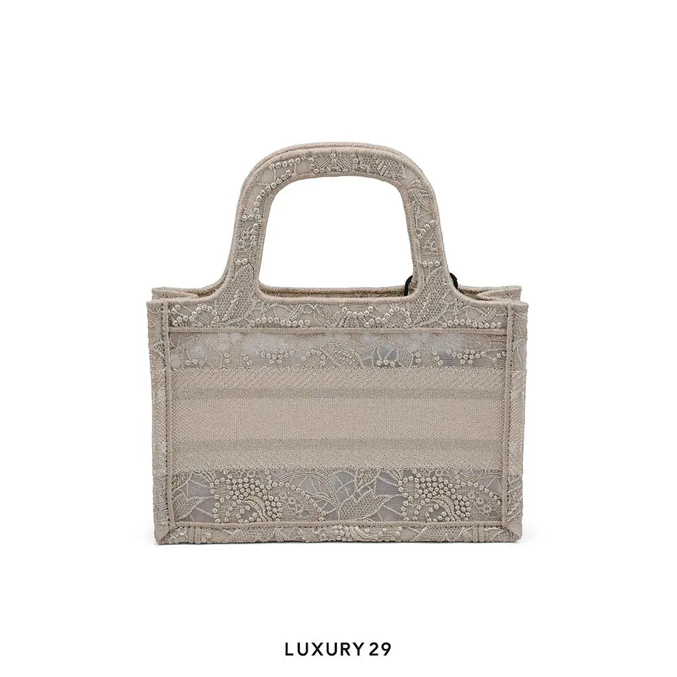 Dior Mini Or Dior Book Tote Gold-Tone D-Lace Embroidery with Macrame Effect DIOR