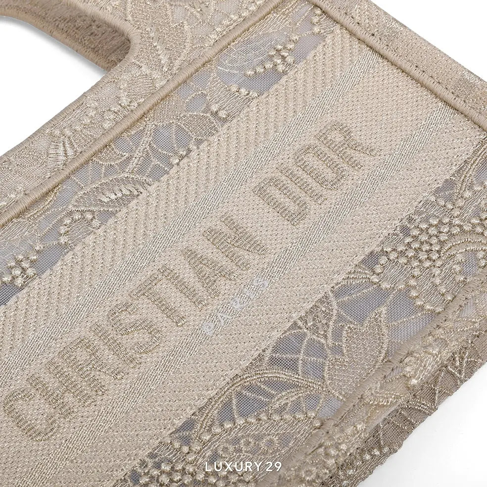 Dior Mini Or Dior Book Tote Gold-Tone D-Lace Embroidery with Macrame Effect DIOR