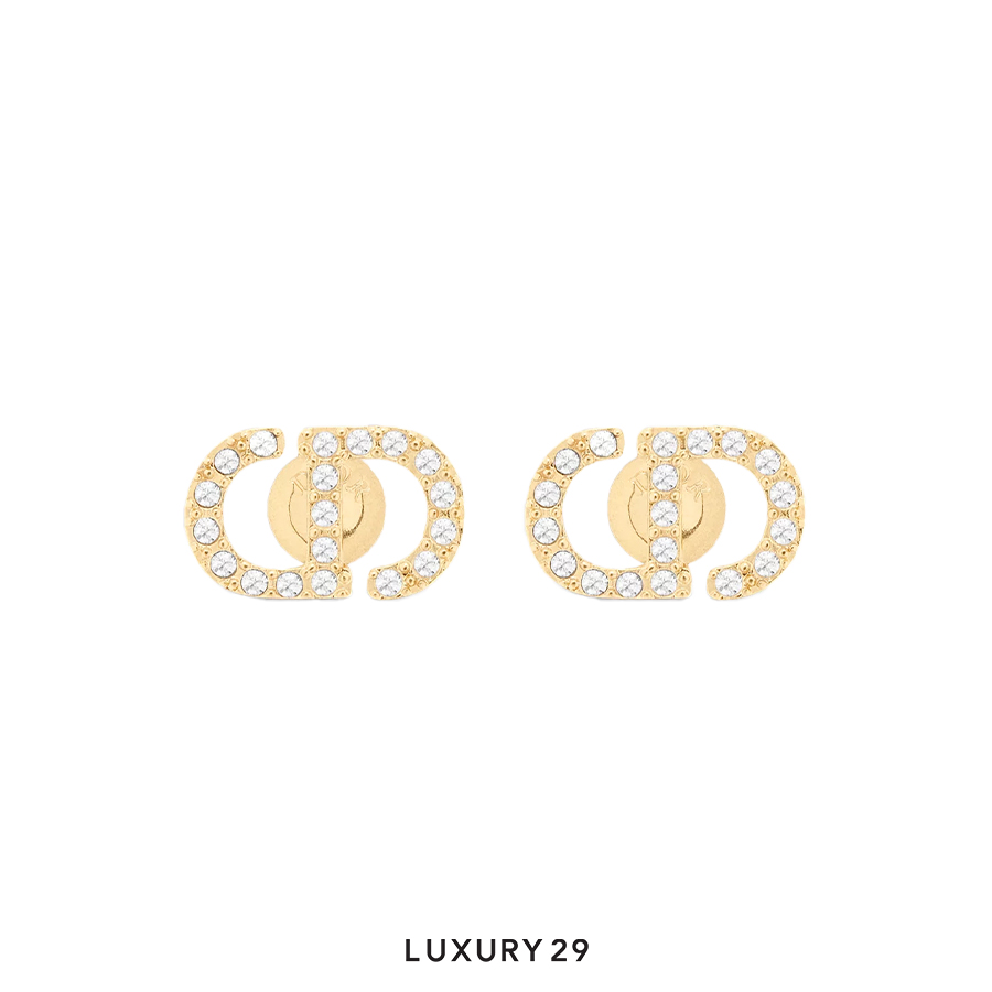 Dior Petit CD Mini Stud Earrings Gold-Finish Metal and Silver-Tone Crystals DIOR