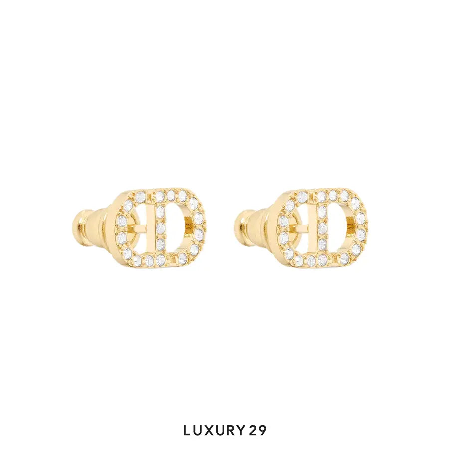 Dior Petit CD Mini Stud Earrings Gold-Finish Metal and Silver-Tone Crystals DIOR