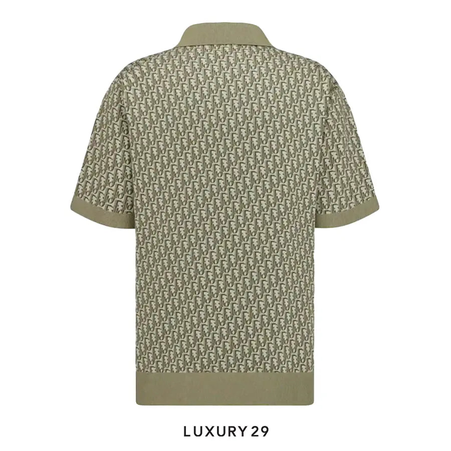 Dior Oblique Polo Shirt Khaki Cotton Jacquard DIOR