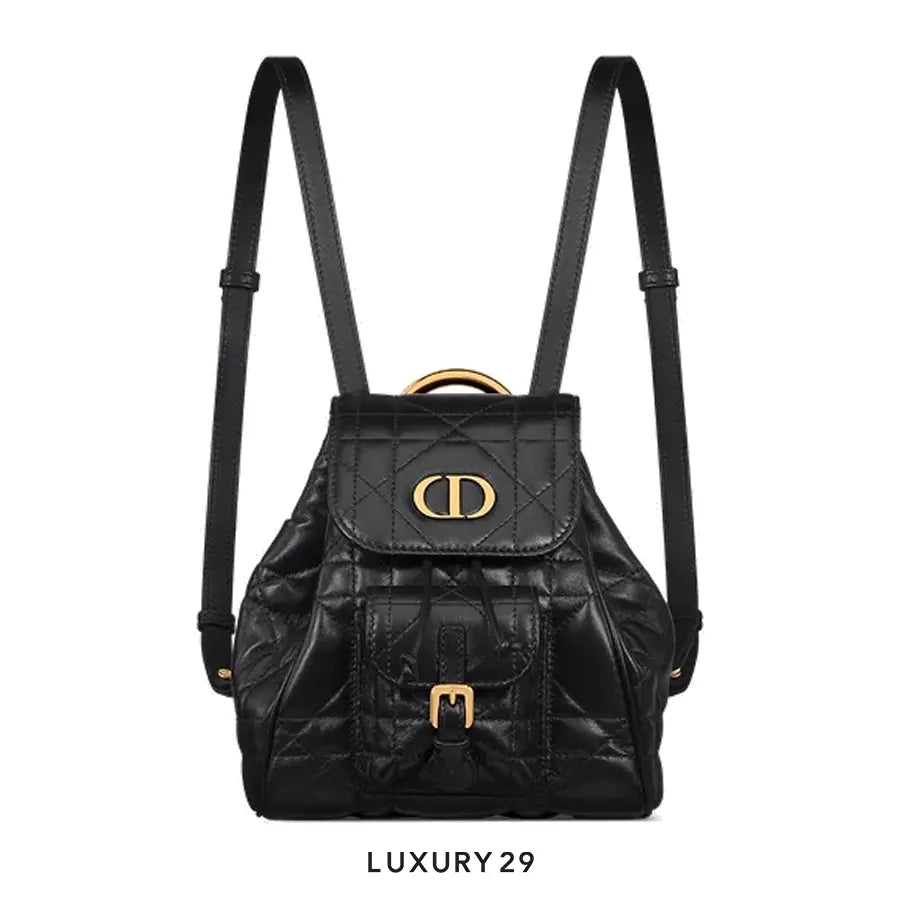 Dior Small Dior Caro Backpack Black Macrocannage Lambskin