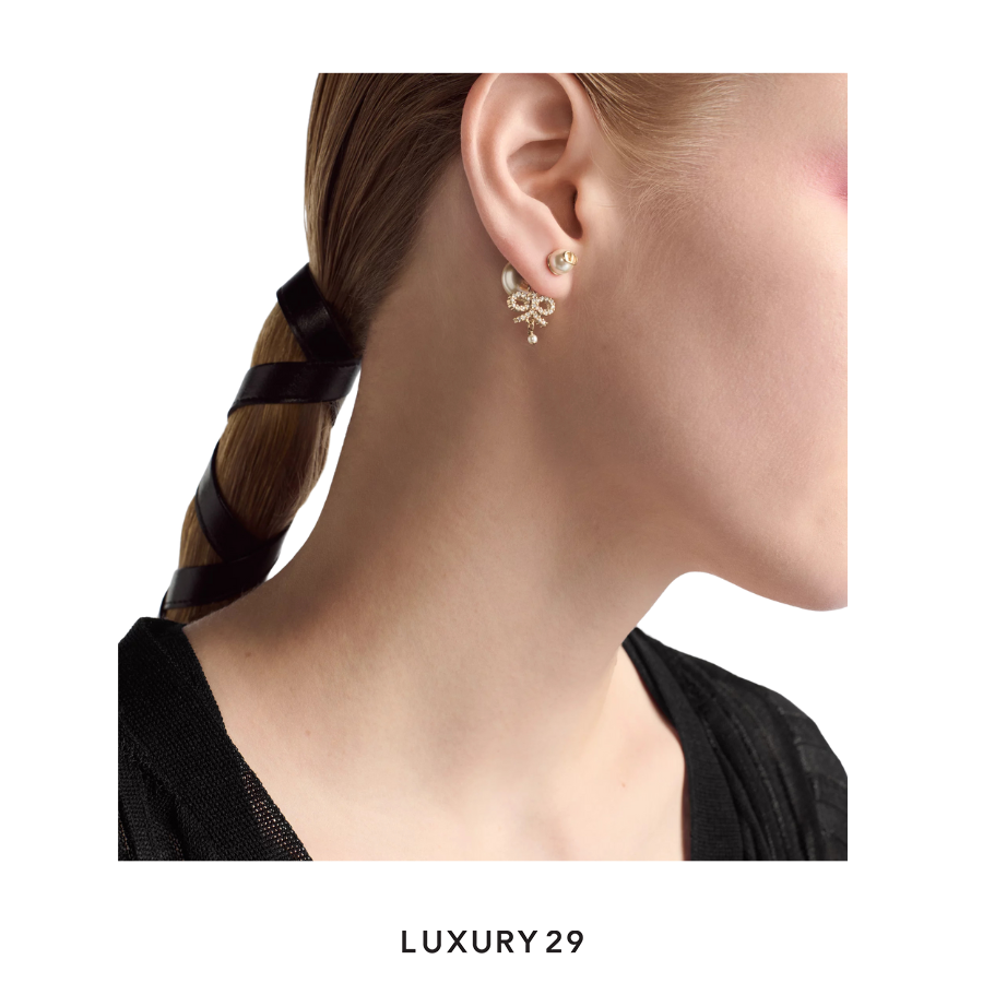 Dior Tribales Earrings Gold-Finish Metal with White Resin Pearls and Silver-Tone Crystals DIOR