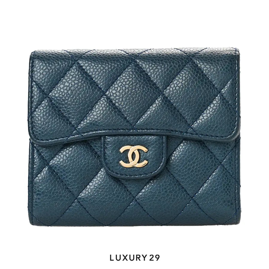Chanel Classic Short Flap Wallet Navy Caviar Gold Hardware