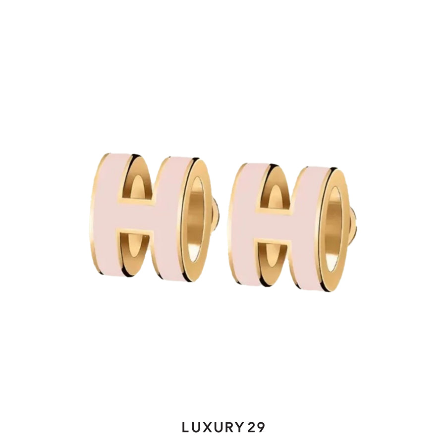 Hermes Mini Pop H earrings Gold Plated Rose Dragee HERMES