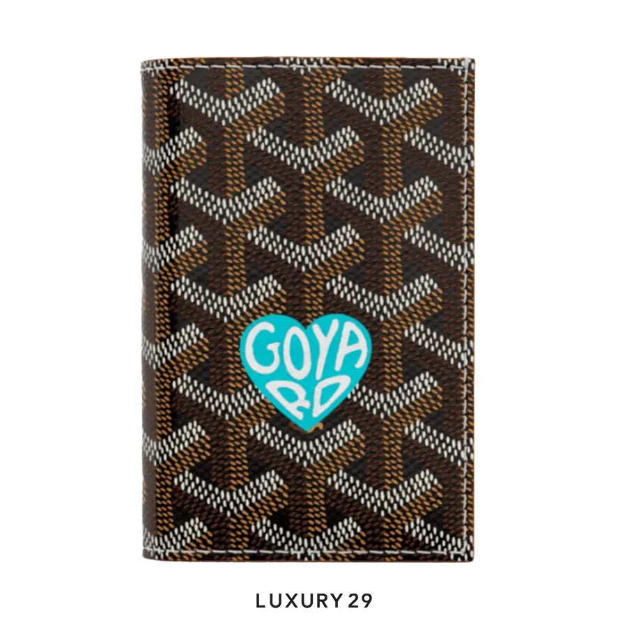 Goyard Saint-Pierre Card Wallet Black & Tan Hand-Painted Heart Sky Blue